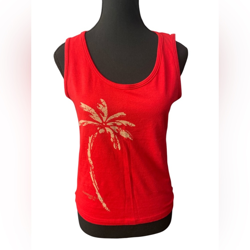 Murphy & NYE Red Sleeveless Top with Gold Palm Design EUC M